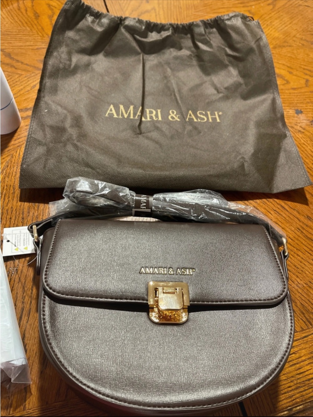Amari & Ash Chocolate Brown Crossbody Saddle Bag with Gold Hardware